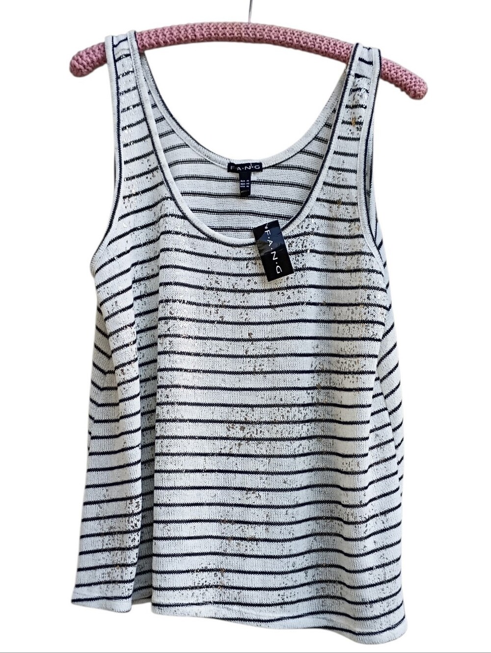 Fang silver splatter knit tank top sz XL NWT